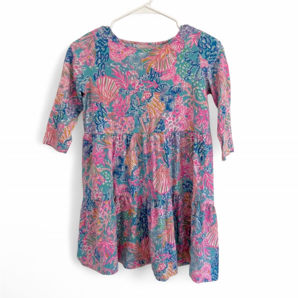 Lilly Pulitzer Girls Geanna Cotton Knit Swing Dress In Splendor In The Sand XL
